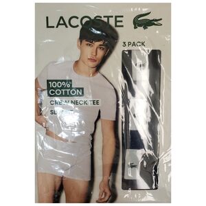 LACOSTE Crewneck Slim-Fit Undershirts Men's 3 Shirts Black NWT